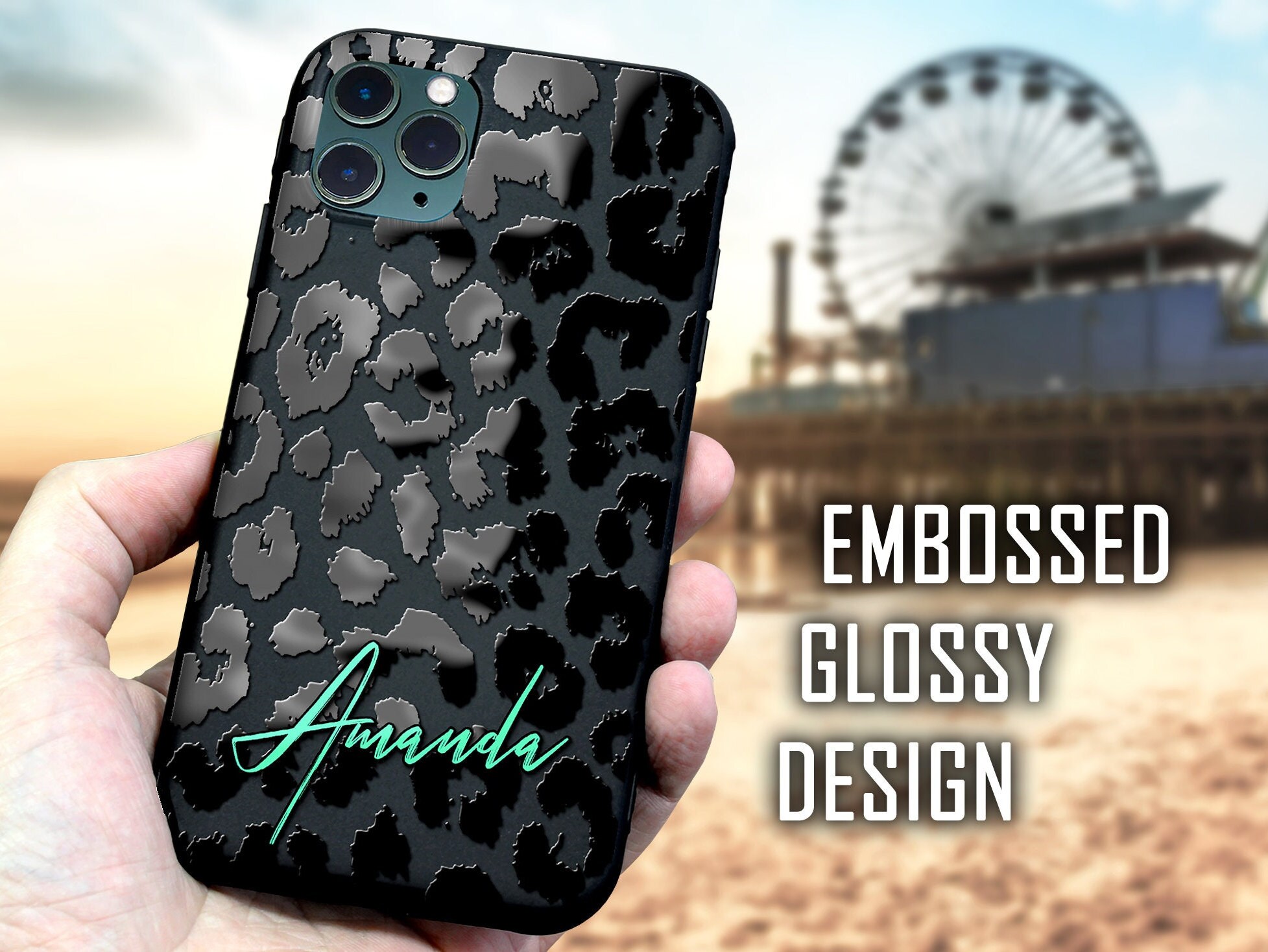 Black Leopard Iphone Case Leopard Phone Case Name Phone Case Etsy