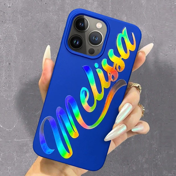 Holographic Name Blue iPhone case Custom Initials iphone case