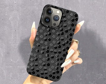 Small Black Flowers iphone case Petals Pattern phone case iphone 15 14 13 12 11 pro max case Shockproof Phone Cover with Customized Name