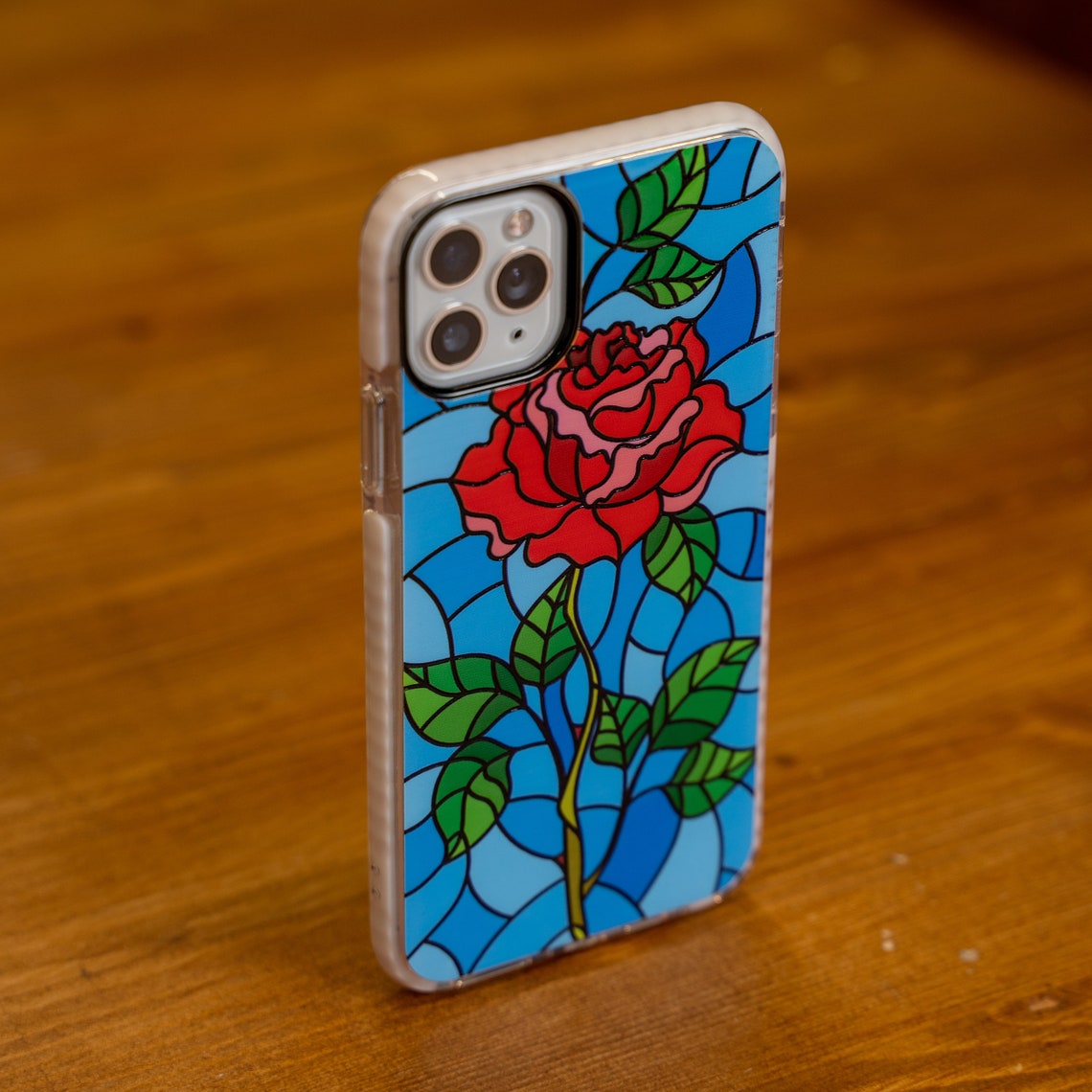 Rose Phone Case Stained Glass Effect iPhone 12 Case Blue Etsy