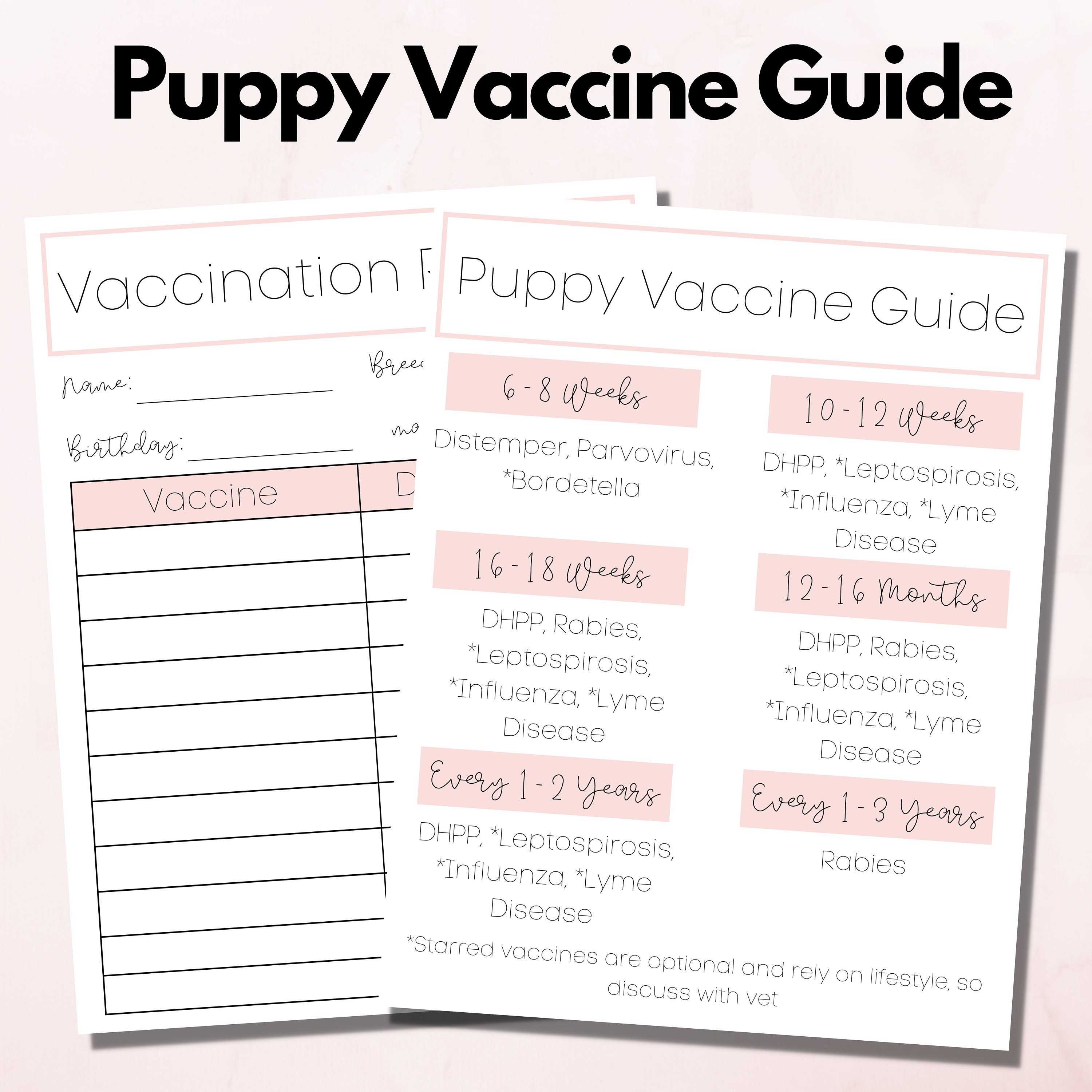 Printable Puppy Vaccine Guide Digital Download Etsy