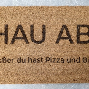 Coconut doormat &quot;Get out! (unless you have pizza and beer)&quot;