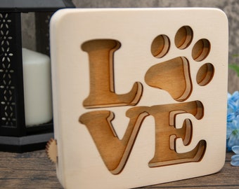 LED wooden lamp Loving Paw - gift for animal lovers