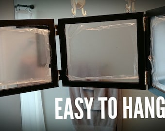 Custom Tri Fold 3 Way Mirror Black Wood Frame 8x10 Mirrors For Make up or Haircuts MEN WOMEN