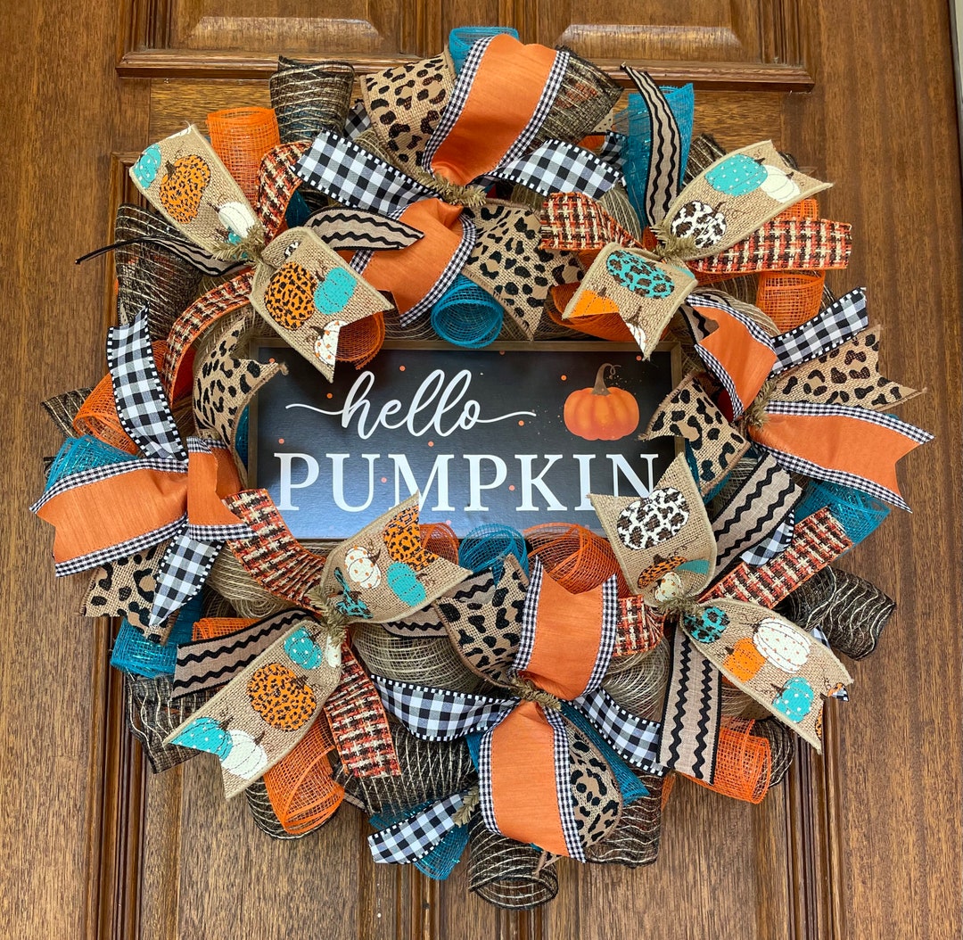 Hello Pumpkin Deco Mesh Wreath, Fall Deco Mesh Wreath, Deco Mesh Wreath ...