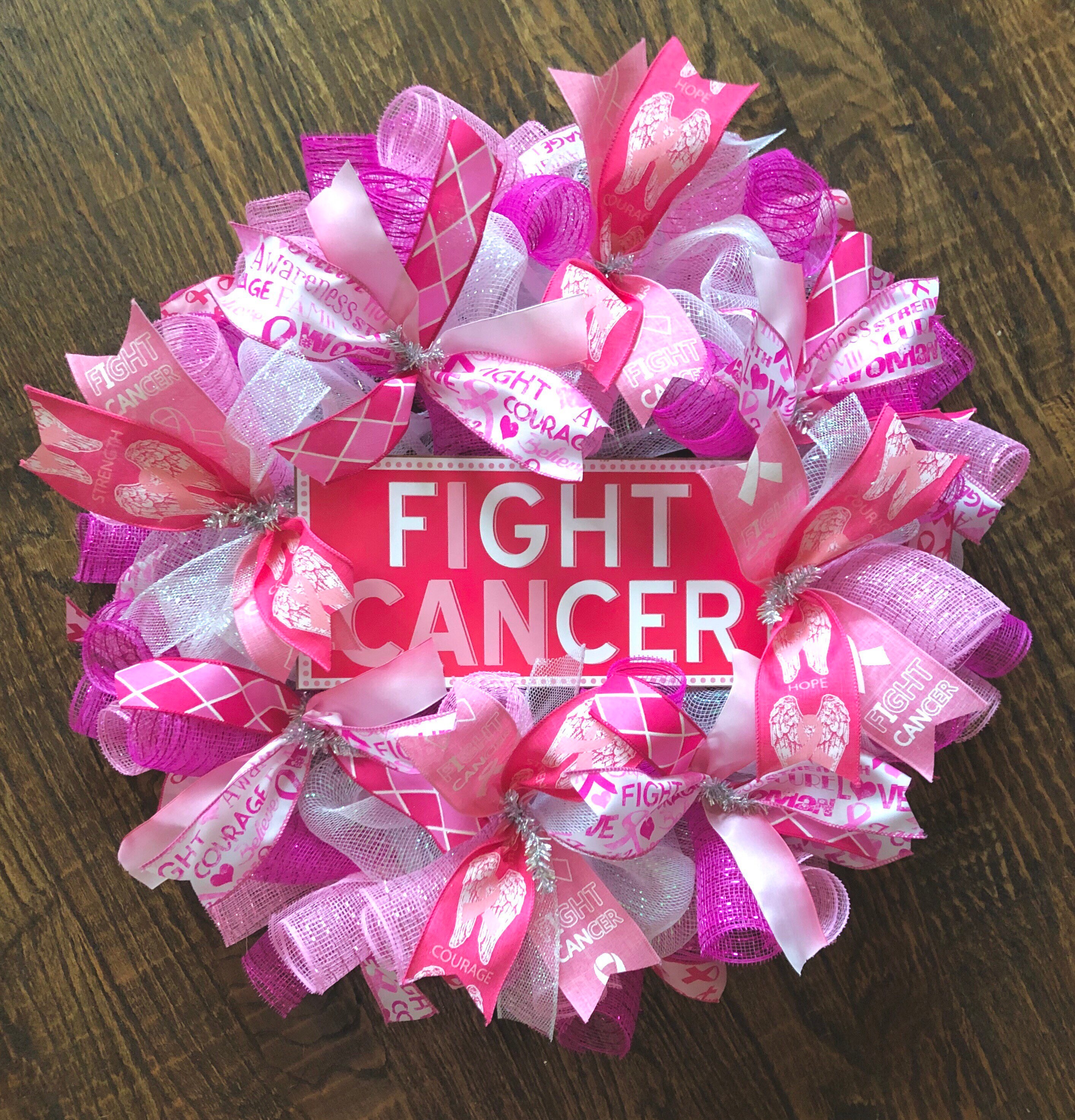 Breast Cancer wreath deco mesh wreath pink ribbon wreath Etsy
