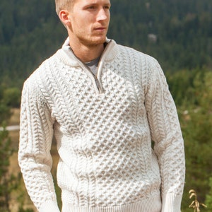 Men's Cable Knit Aran Sweater Ivory Natural off White - Etsy