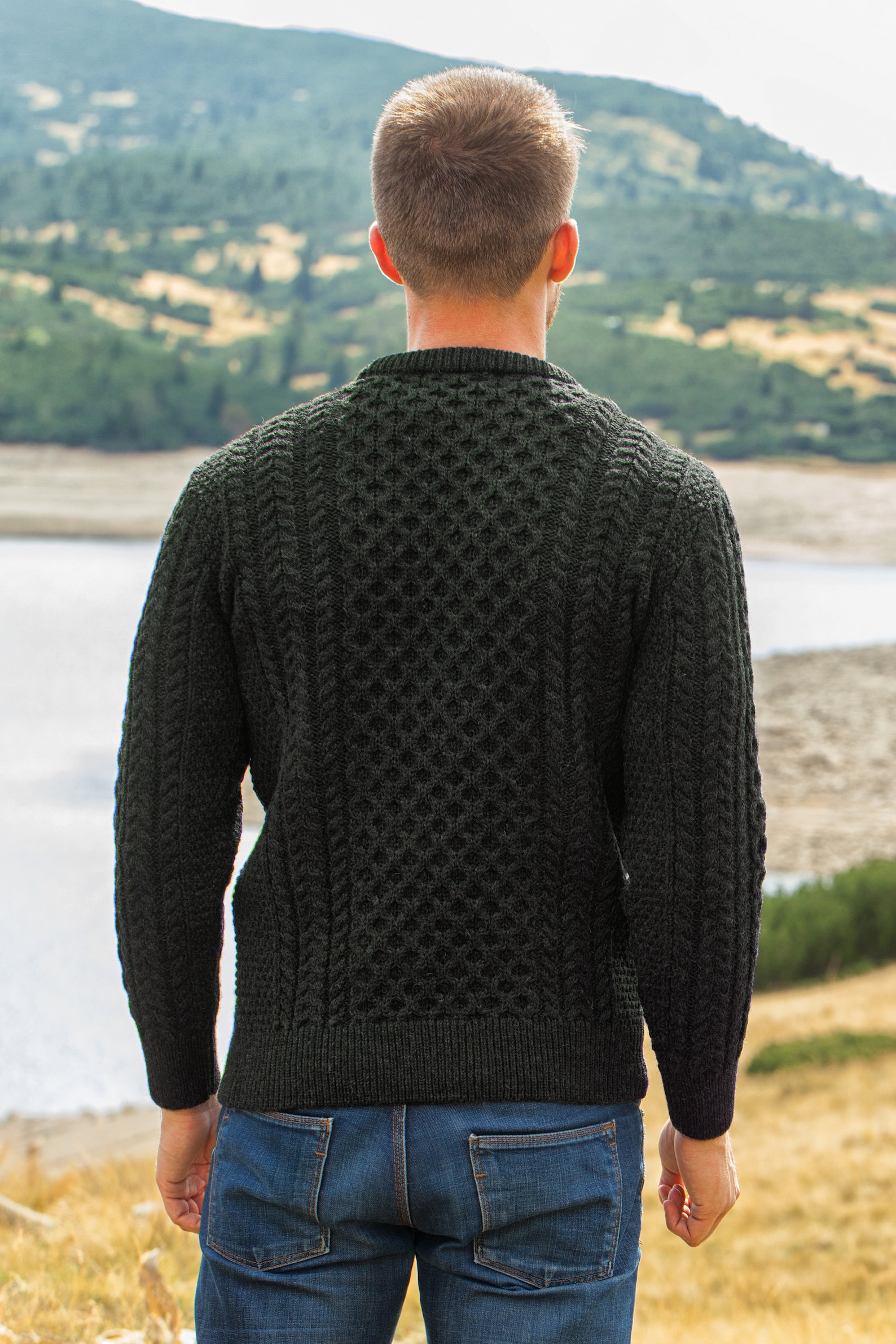 Men's Cable Knit Aran Fisherman's Sweater Army Green Etsy