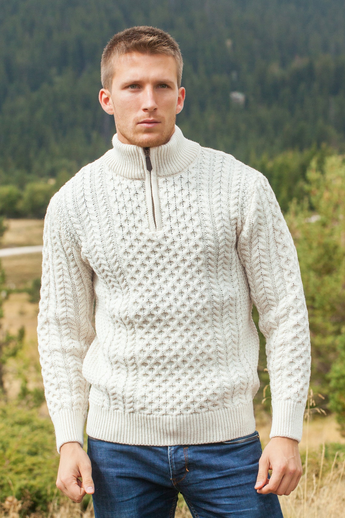 Men's Cable Knit Aran Sweater Ivory Natural off White - Etsy