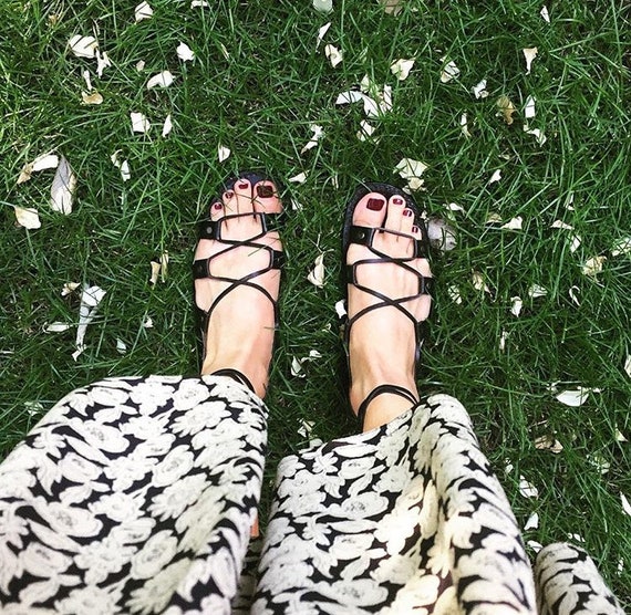 Black leather best sale lace up sandals