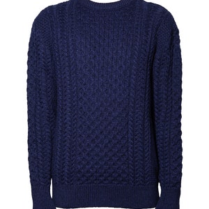 Men's Cable Knit Aran Fisherman's Sweater Dark Blue image 5