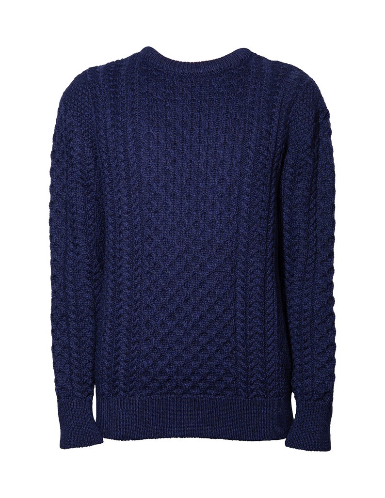 Men's Cable Knit Aran Fisherman's Sweater Dark Blue image 5