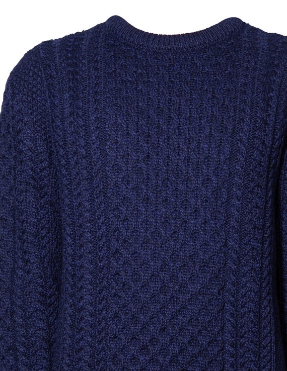 Men's Cable Knit Aran Fisherman's Sweater Dark Blue 