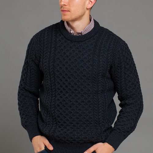 Men's Cable Knit Aran Fisherman's Sweater Dark Blue - Etsy