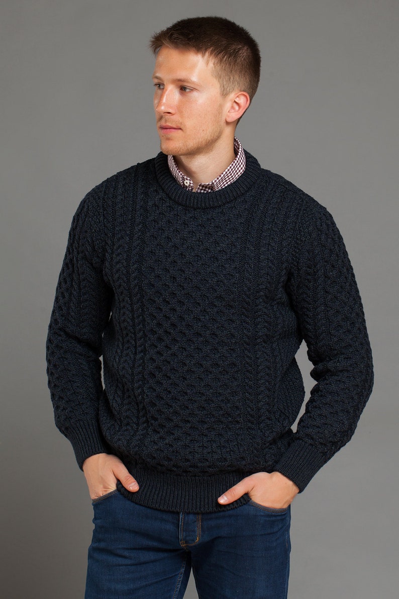 Men's Cable Knit Aran Fisherman's Sweater Blackwatch - Etsy