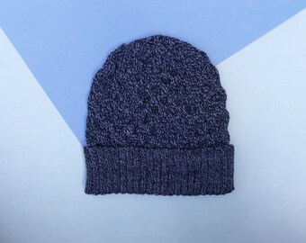 Merino Wool Cable Knit Hat Heather Denim Blue