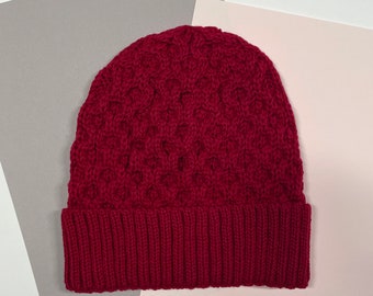 Merino Wool Cable Knit Hat RED