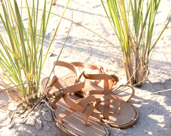 Natural Leather Strappy Sandals