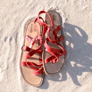 Red Leather Strappy Sandals