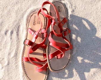 Red Leather Strappy Sandals