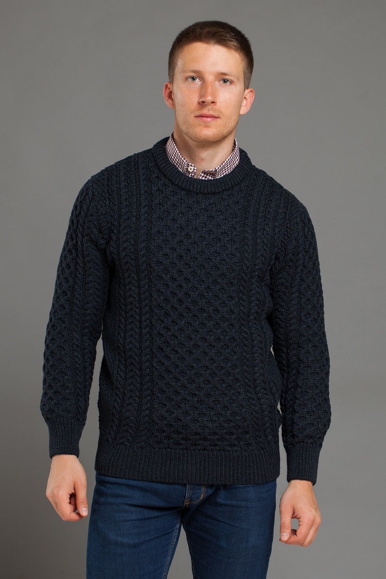 Men's Cable Knit Aran Fisherman's Sweater Blackwatch Etsy