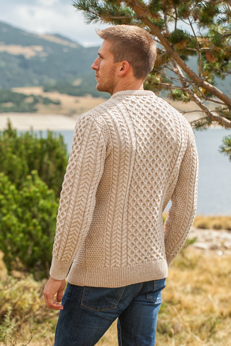 Men's Cable Knit Aran Fisherman's Sweater Camel Beige - Etsy