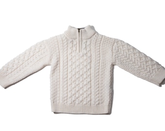 Boy's Children's Cable Knit Aran Sweater Ivory Natural Off White