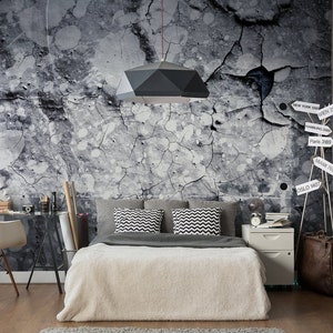 Black and white cracked stone surface photo wallpaper | Self adhesive | Peel and Stick | Repositionable removable wallpaper