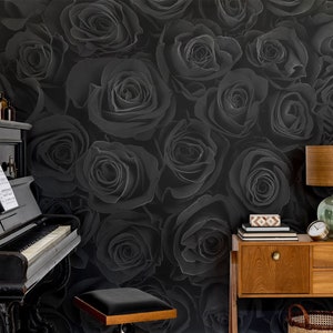 Elegant photo wallpaper with black roses | Self adhesive | Peel and Stick | Repositionable removable wallpaper