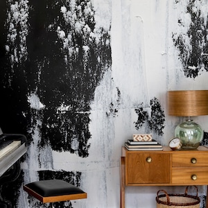 White Acrylic Paint on Black Background II, Abstract Art Wallpaper • Peel and Stick *self adhesive* or Non-Pasted Vinyl Materials •