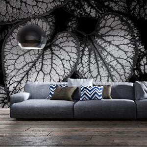 Black and White Wallpaper with Big Leaves | Self adhesive | Peel & Stick | Repositionable removable wallpaper