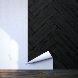 Black wooden floor texture wallpaper | Self adhesive | Peel & Stick | Repositionable removable wallpaper