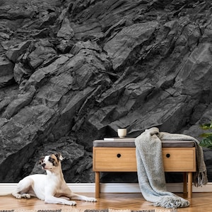 Black and white rock wallpaper, stone, rocky surface | Self adhesive | Peel & Stick | Repositionable removable wallpaper