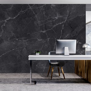 Black concrete marble wall photo wallpaper | Self adhesive | Peel & Stick | Repositionable removable wallpaper