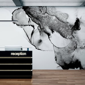 Black and White Mural, Watercolor Marble Wallpaper | Self adhesive | Peel & Stick | Repositionable removable wallpaper