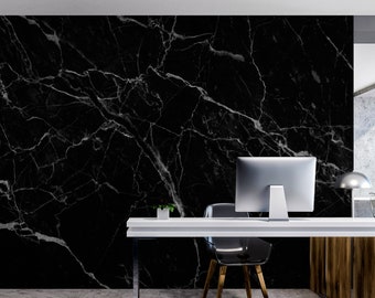 Black cracked marble wallpaper | Self adhesive | Peel & Stick | Repositionable removable wallpaper