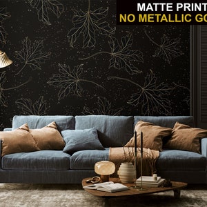 Dunkelmatte Art-Deco-Tapete mit Ahornblattmuster, dunkle, elegante Wanddekoration • Abziehen und Aufkleben *selbstklebend* oder nicht geklebte Vinylmaterialien •