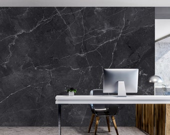 Black concrete marble wall photo wallpaper | Self adhesive | Peel & Stick | Repositionable removable wallpaper