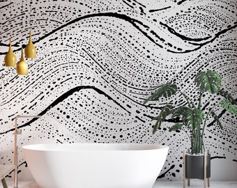 Black and white dotted waves pattern wallpaper | Self adhesive | Peel and Stick | Repositionable removable wallpaper