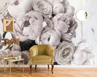 Faded Peony wall mural, floral decor, peony flowers wallpaper | Self adhesive | Peel & Stick | Repositionable removable wallpaper