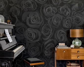 Elegant photo wallpaper with black roses | Self adhesive | Peel and Stick | Repositionable removable wallpaper