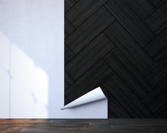 Black wooden floor texture wallpaper | Self adhesive | Peel & Stick | Repositionable removable wallpaper