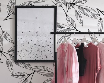 White wallpaper with leaf line art motive | Self adhesive | Peel & Stick | Repositionable removable wallpaper