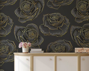 Elegant dark vector rose photo wallpaper | Self adhesive | Peel & Stick | Repositionable removable wallpaper