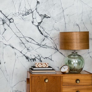 Natural white marble, cracked stone surface mural | Self adhesive | Peel & Stick | Repositionable removable wallpaper