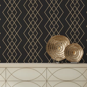 Black wallpaper with diamond pattern (no metallic effects) | Self adhesive | Peel & Stick | Repositionable removable wallpaper