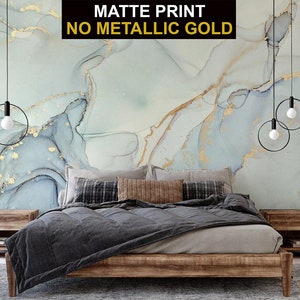 Light abstract matte marble mural with yellow dust | Self adhesive | Peel & Stick | Repositionable removable wallpaper