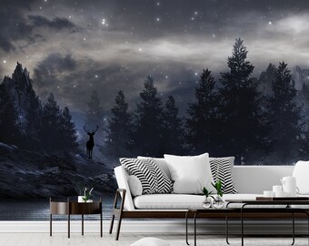 Forest Night Mural Etsy Forest Night Mural Etsy