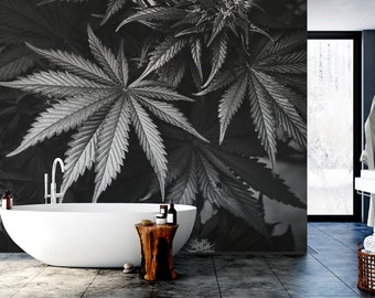 Dark Weed Leaves Wallpaper Peel and Stick Decor Botanical Self Adhesive Wall Mural Exotic Cannabis Removable Decal Marijuana Temporary