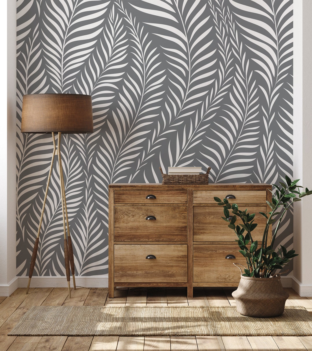 Vector Gray and White Palm Leaf Wallpaper | Self Adhesive | Peel ...